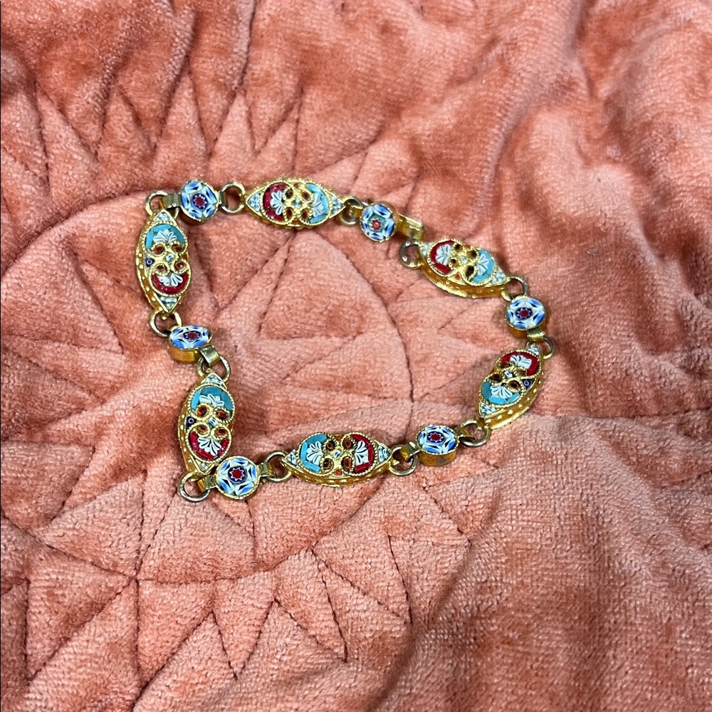VTG Gold-Tone Enamel Floral Bracelet - Picture 3 of 6